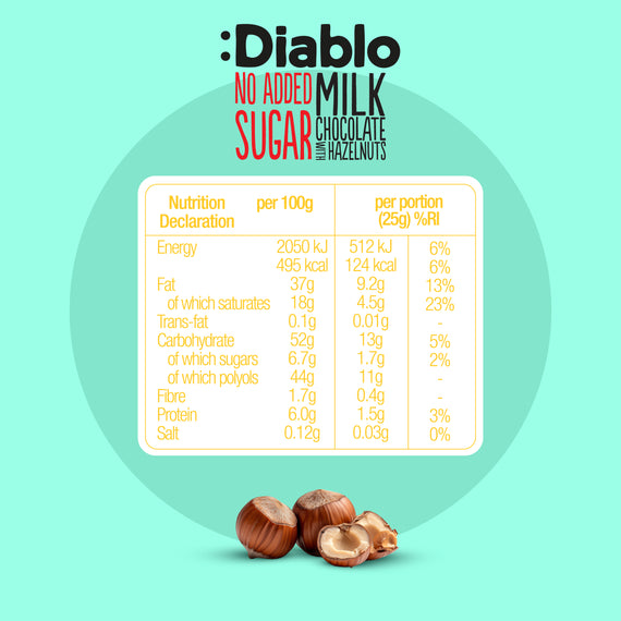 Diablo Stevia Milk Chocolate with Hazelnuts (75g)